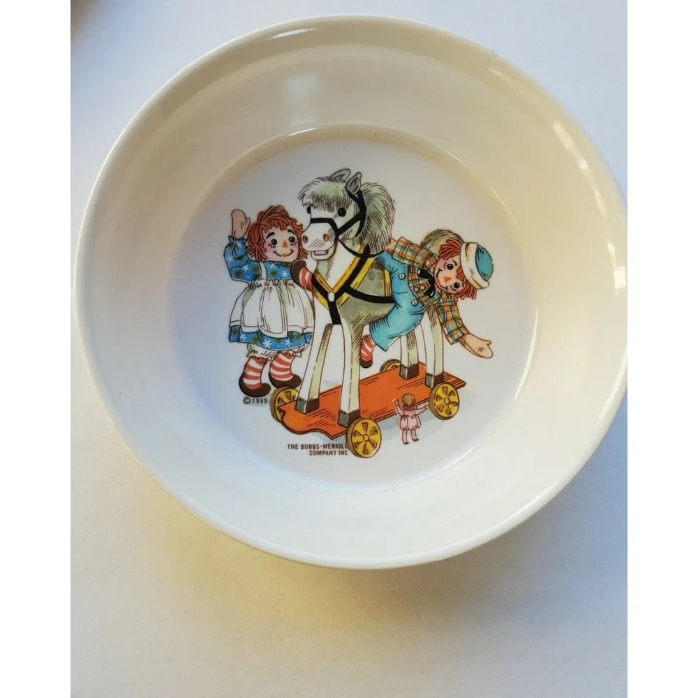 Vintage Raggedy Ann‎ and Andy 3 Piece Dish Set Oneida 1969 Bobbs-Merrill Co